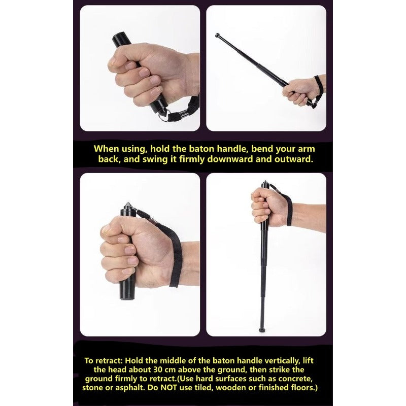 19.5 Inches Manual Telescopic Baton Portable Expandable Baton Anti-Slip Self Defense Stick for Personal Protection